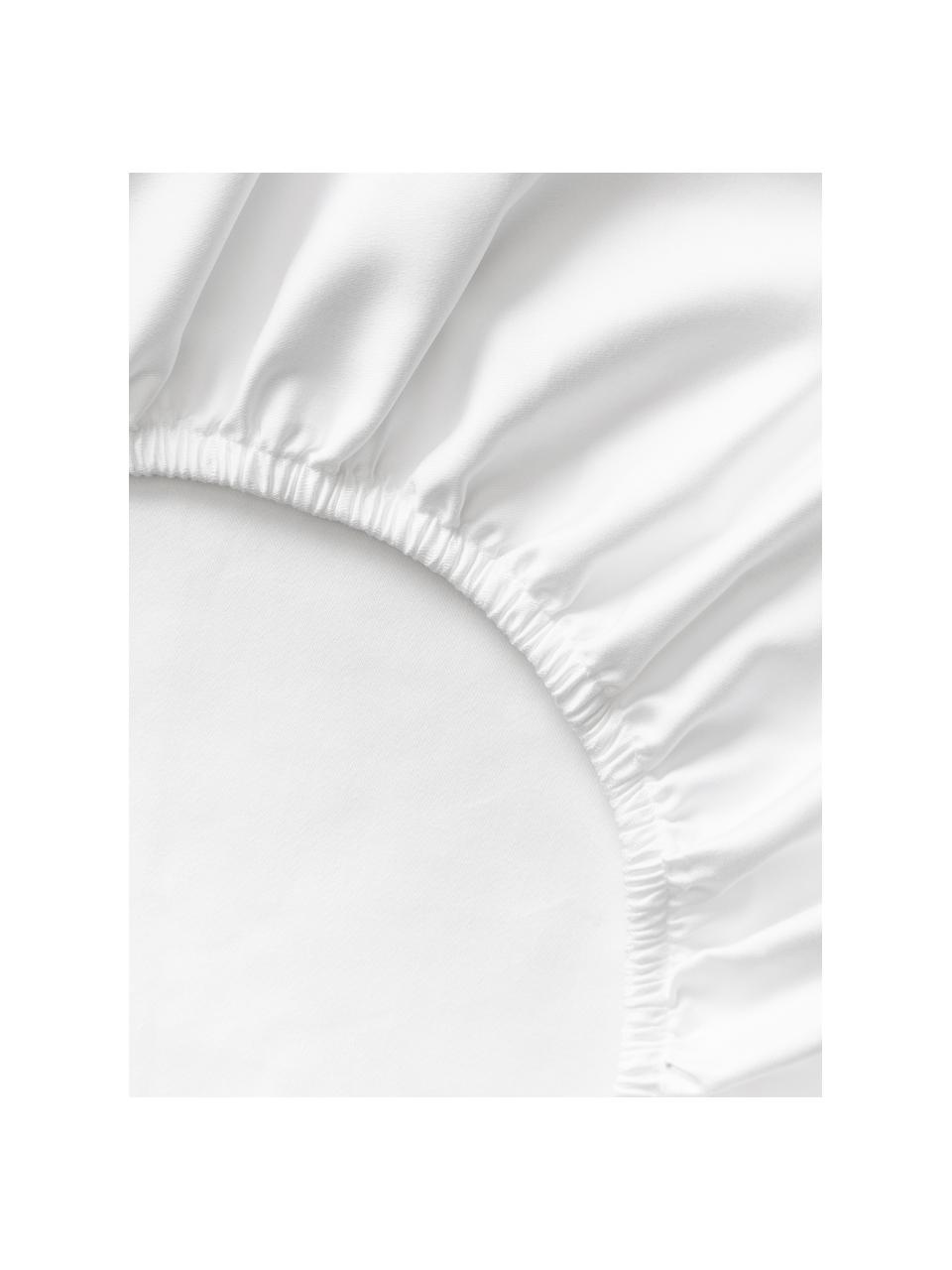 Lenzuolo con angoli in raso di cotone Premium, Bianco, Larg. 90 x Lung. 200 cm