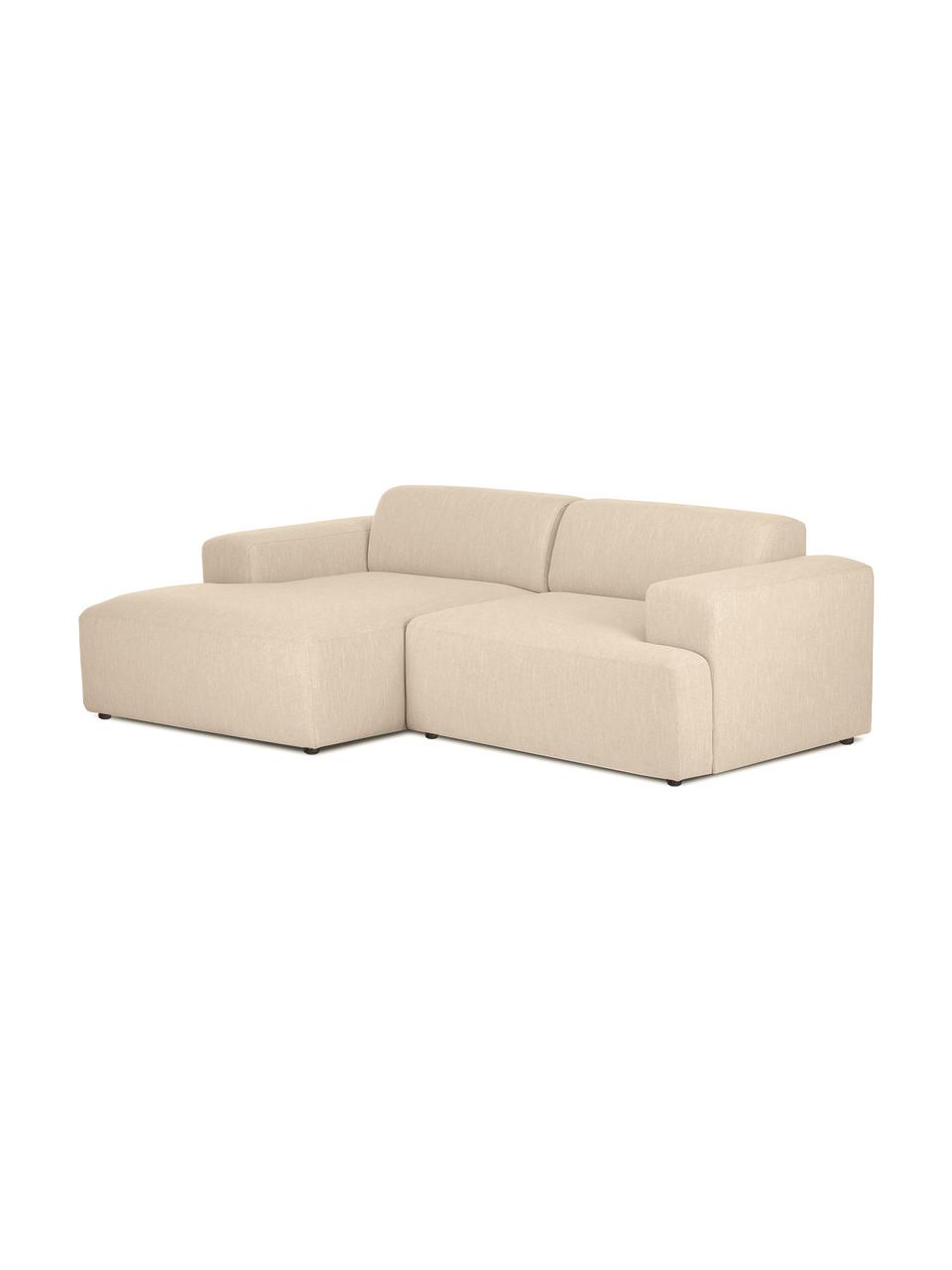 Canapé d'angle 3 places Melva, Tissu beige foncé, larg. 239 x prof. 143 cm, méridienne à gauche