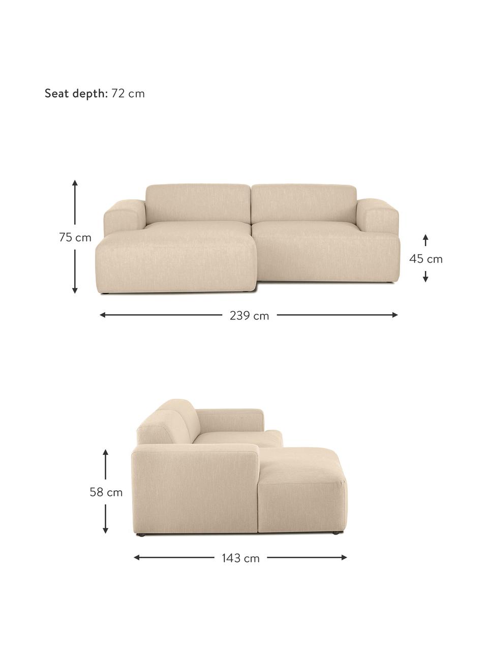 Sofá rinconera Melva (3 plazas), Tapizado: 100% poliéster Alta resis, Estructura: madera de pino maciza, ce, Patas: plástico, Tejido beige, An 239 x F 143 cm, chaise longue derecha