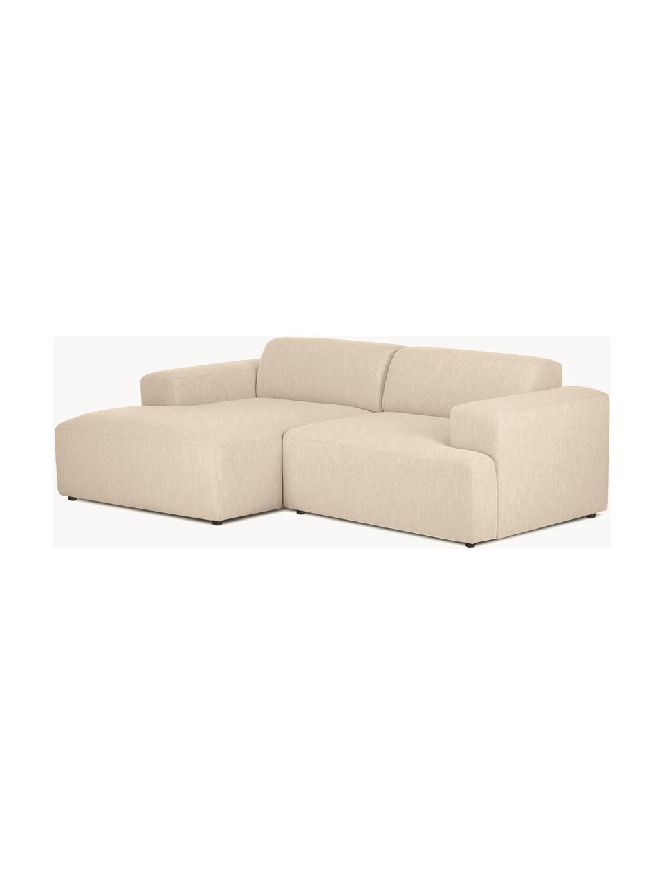 Divano angolare 3 posti Melva, Rivestimento: 100% poliestre Il rivesti, Struttura: pino massiccio, certifica, Tessuto beige, Larg. 239 x Alt. 143 cm, chaise-longue a destra