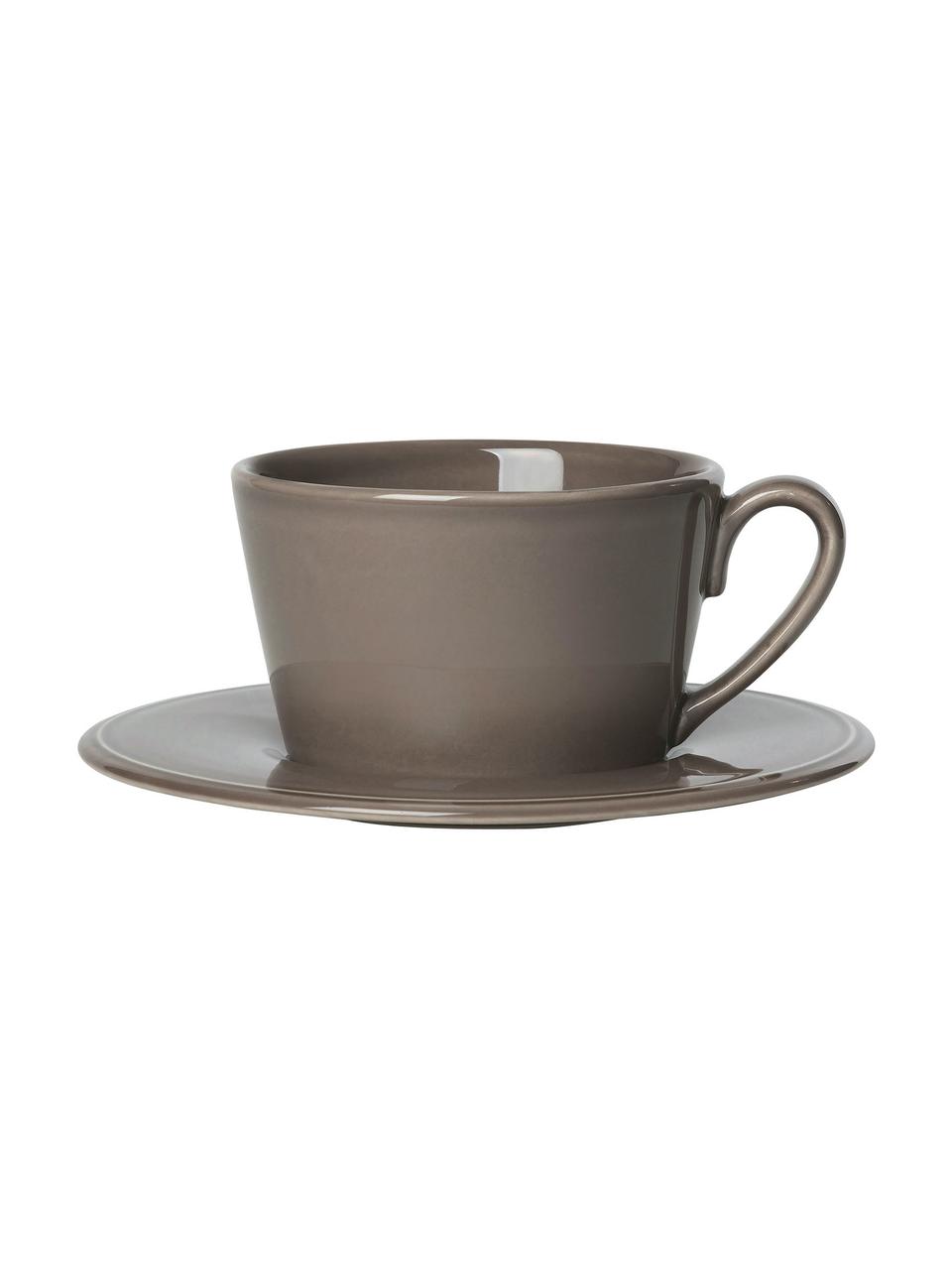 Tazza da tè con piattino stile country Constance, Gres, Marrone, Ø 19 x Alt. 8 cm, 375 ml