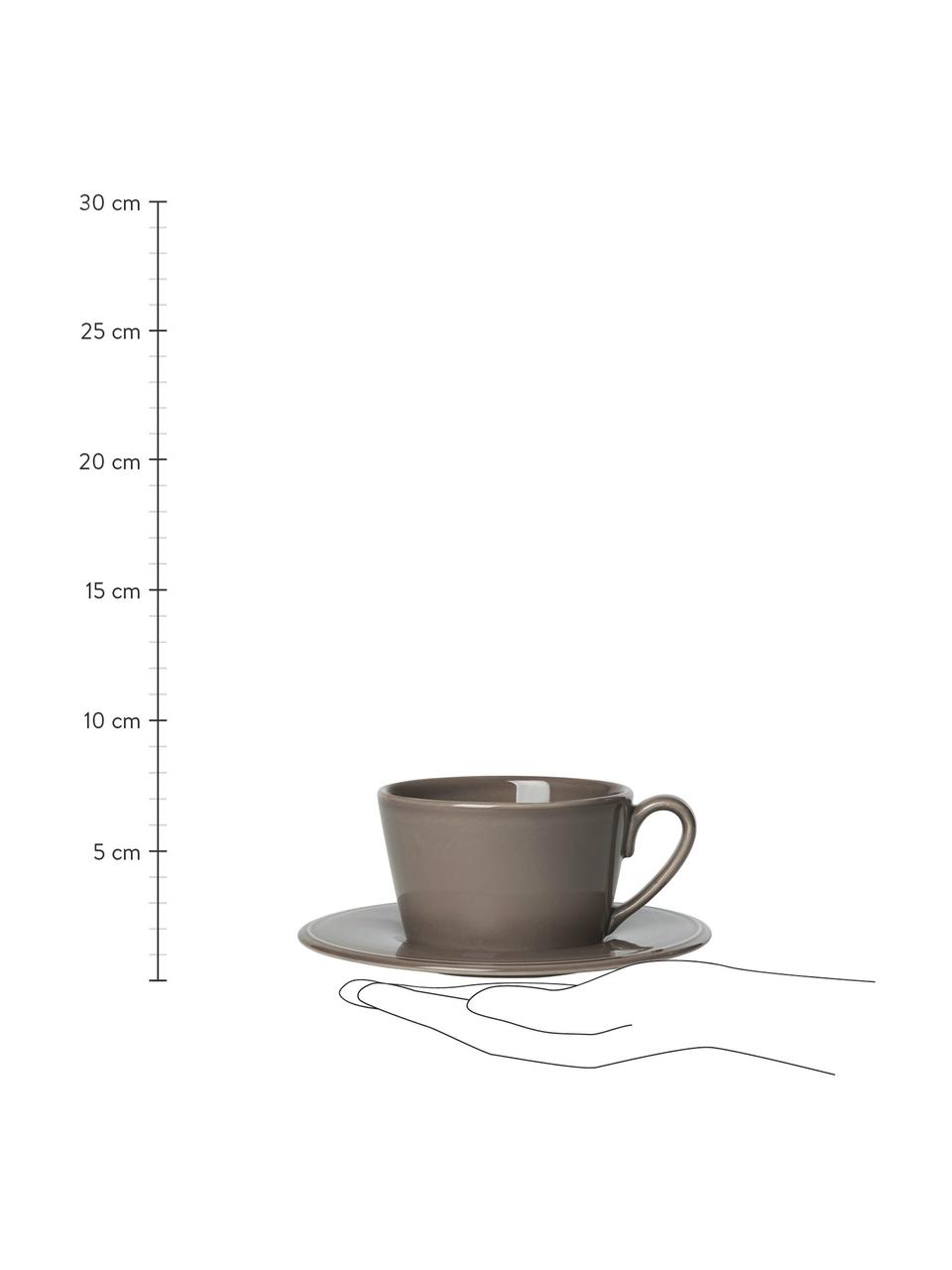 Teetasse mit Untertasse Constance im Landhaus Style, Steingut, Braun, Ø 19 x H 8 cm, 375 ml