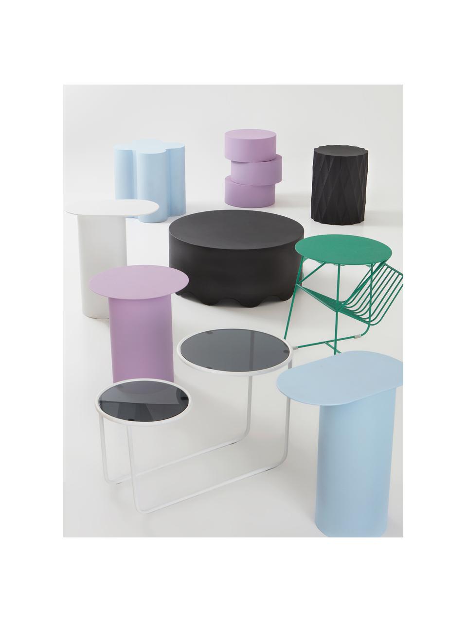 Tavolino dalla forma organica Gilles, Ferro verniciato a polvere, Azzurro, Ø 43 x Alt. 51 cm