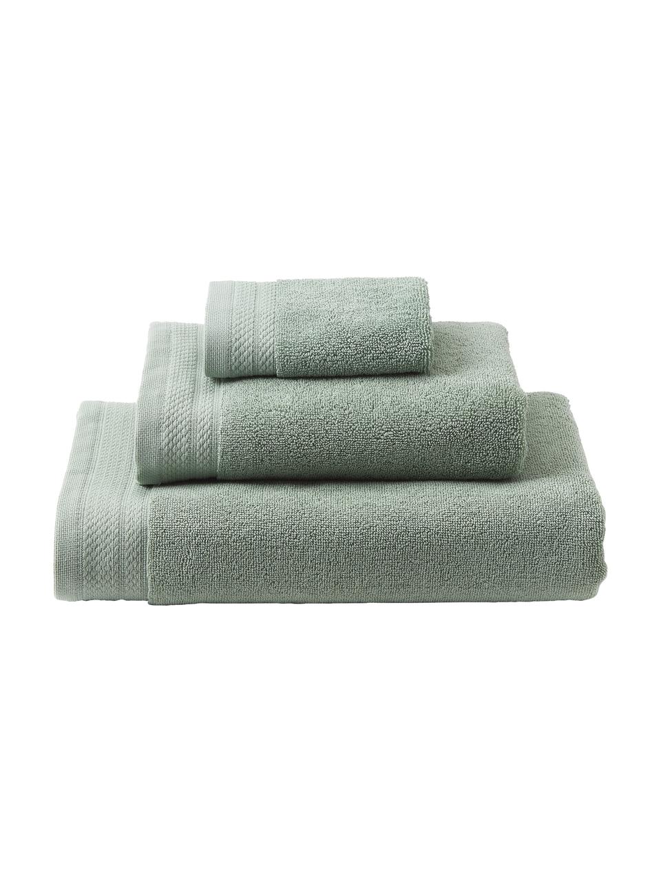 Set de toallas de algodón ecológico Premium, 3 uds., 100% algodón ecológico con certificado GOTS (por GCL International, GCL-300517)
Gramaje superior 600 g/m², Verde salvia, Set de diferentes tamaños