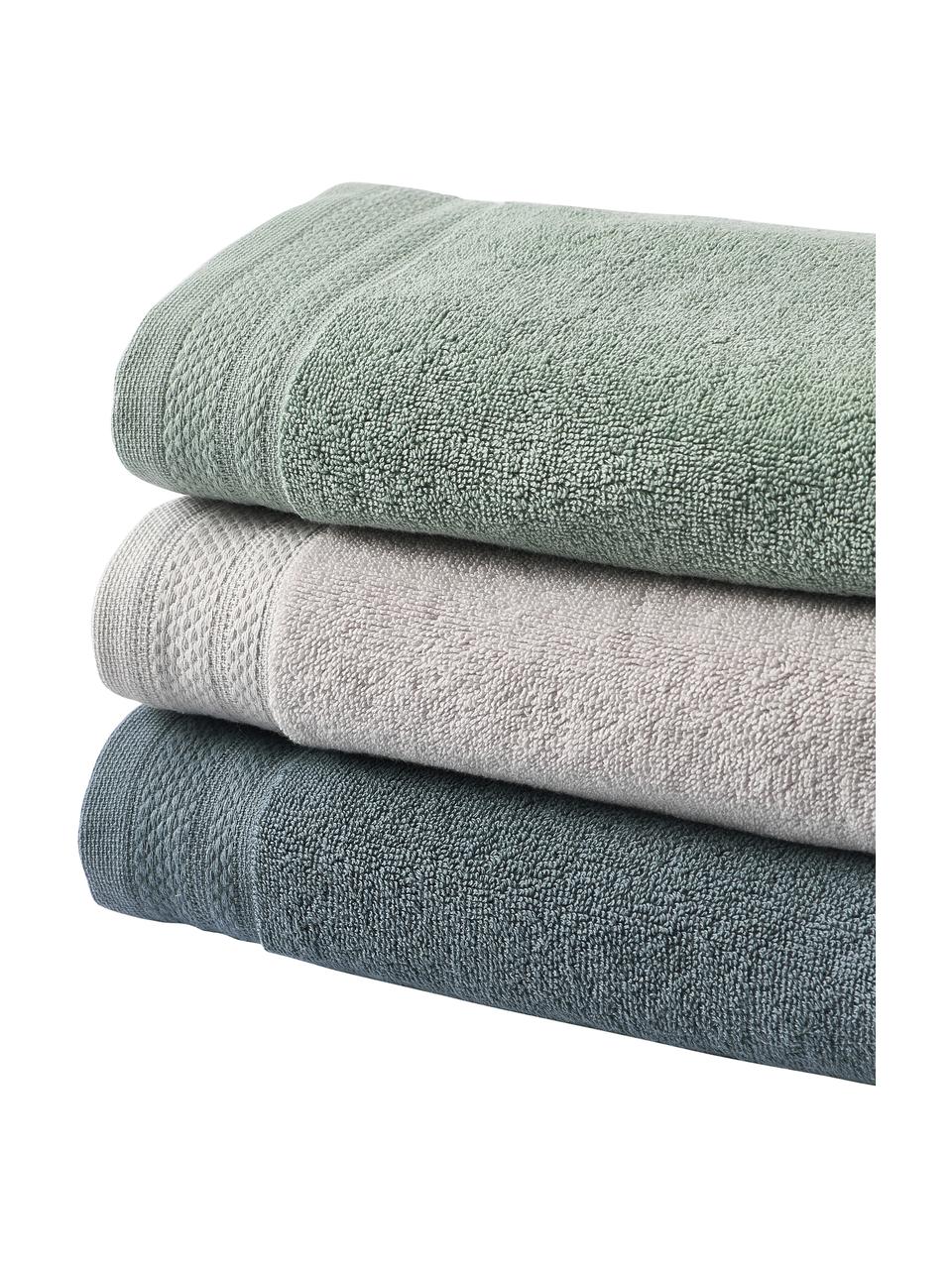 Set 3 asciugamani in cotone organico Premium, 100% cotone organico certificato GOTS (da GCL International, GCL-300517).
Qualità pesante, 600 g/m², Verde salvia, Set in varie misure