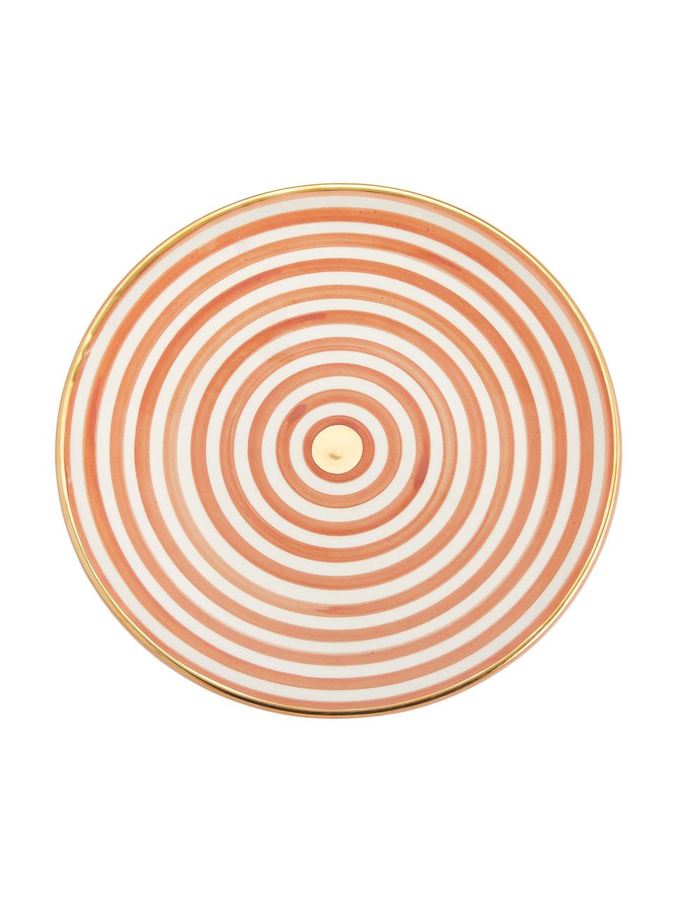 Handgemaakt Marokkaans dinerbord Assiette met goudkleurige rand, Keramiek, Oranje, crèmekleurig, goudkleurig, Ø 26 cm