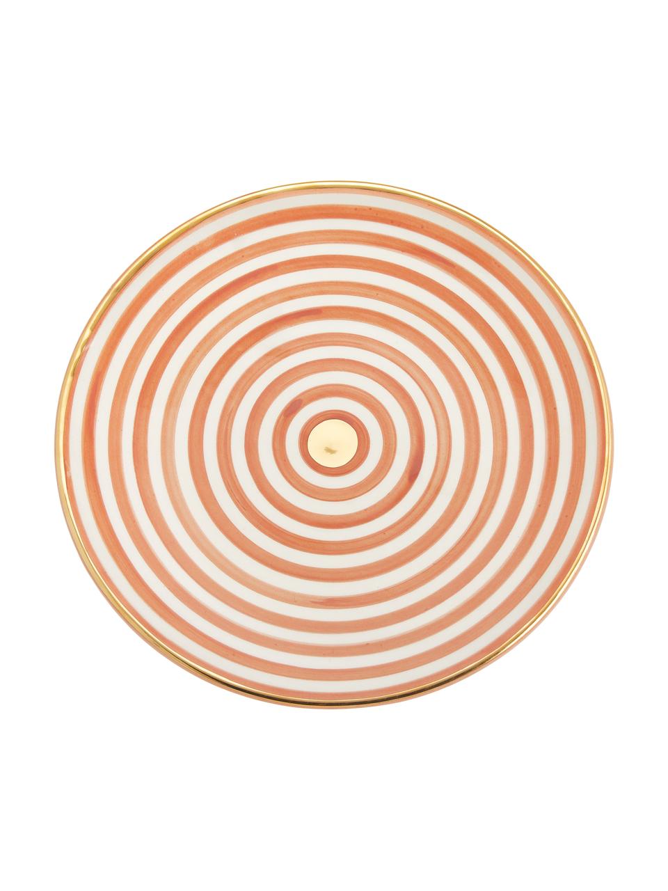 Handgemachter marokkanischer Speiseteller Assiette mit Goldrand, Keramik, Orange, Cremefarben, Gold, Ø 26 cm