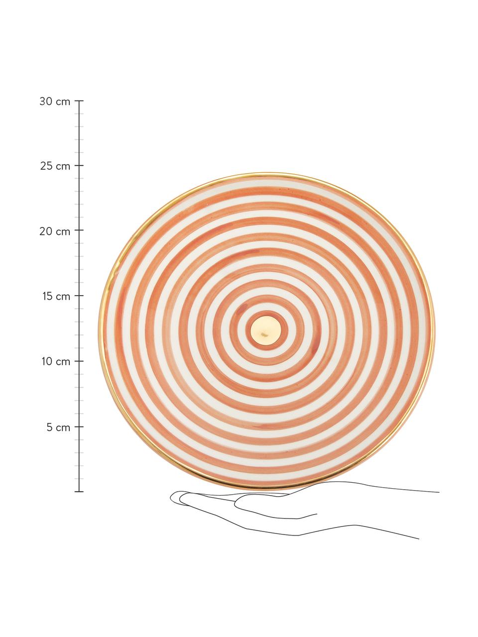 Plato llano artesanal Assiette, estilo marroquí, Cerámica, Naranja, crema, oro, Ø 26 cm