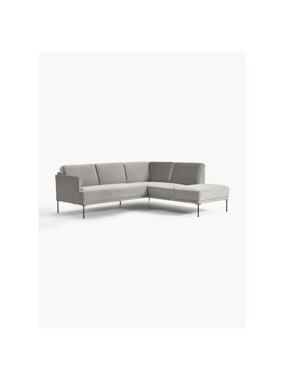 Samt-Ecksofa Fluente, Bezug: Samt (Hochwertiger Polyes, Gestell: Massives Kiefernholz, Füße: Metall, pulverbeschichtet, Samt Grau, B 221 x T 200 cm, Eckteil links