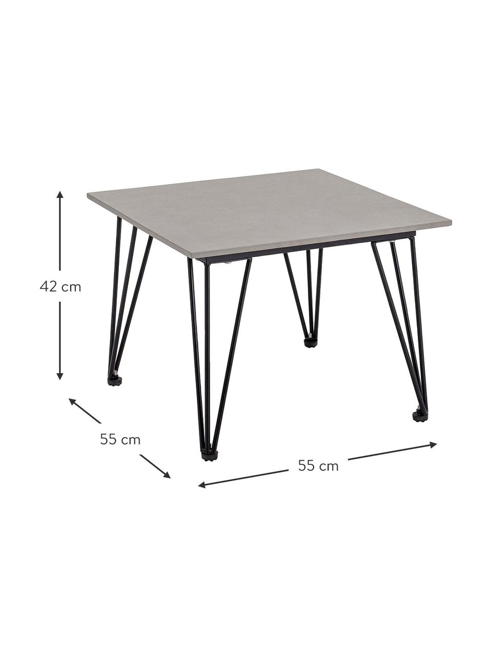 Tuin bijzettafel Mundo van beton, Tafelblad: beton, Poten: gecoat metaal, Grijs, zwart, B 55 x H 42 cm