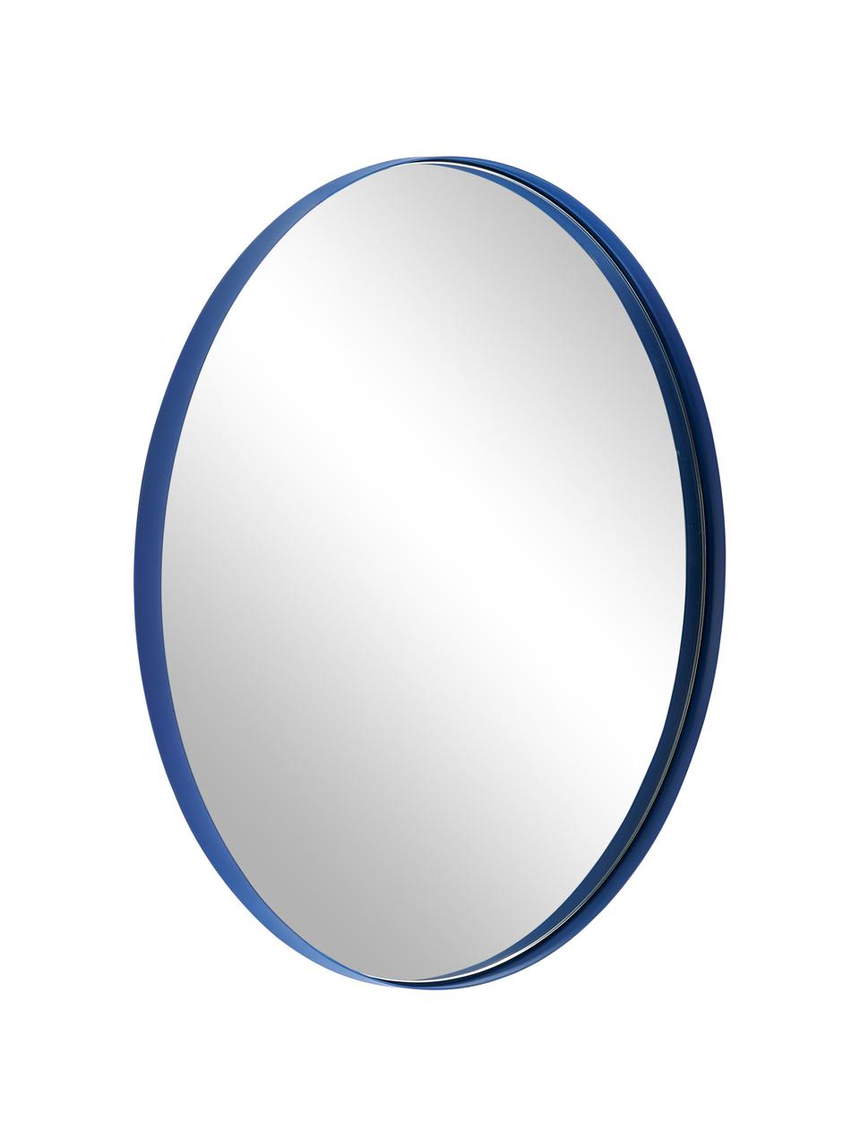 Ronde wandspiegel Ivy met blauwe metalen lijst, Lijst: gepoedercoat metaal, Blauw, Ø 55 x D 3 cm