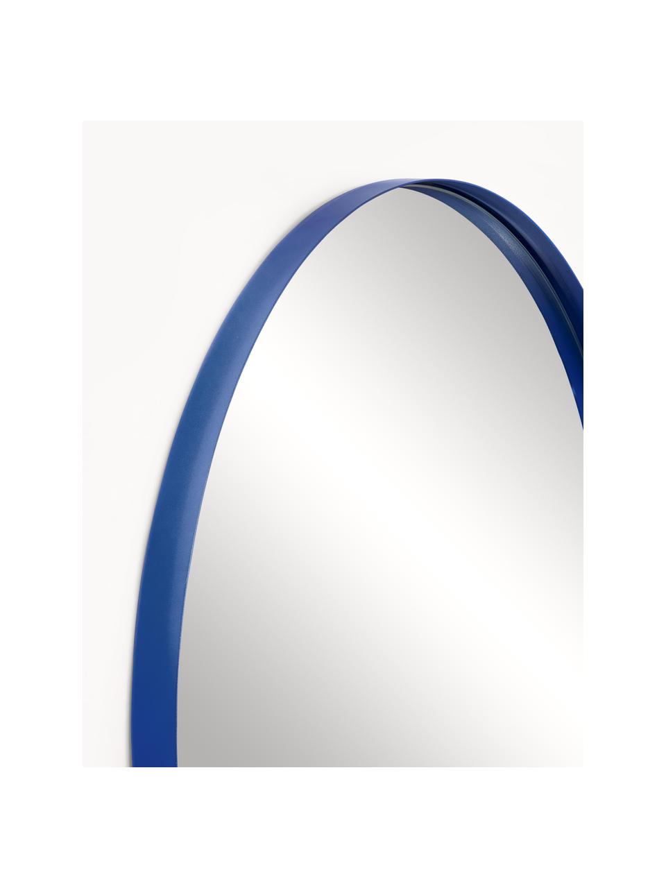 Espejo de pared redondo de metal Ivy, Estructura: metal con pintura en polv, Espejo: cristal, Parte trasera: tablero de fibras de dens, Azul, Ø 55 x F 3 cm