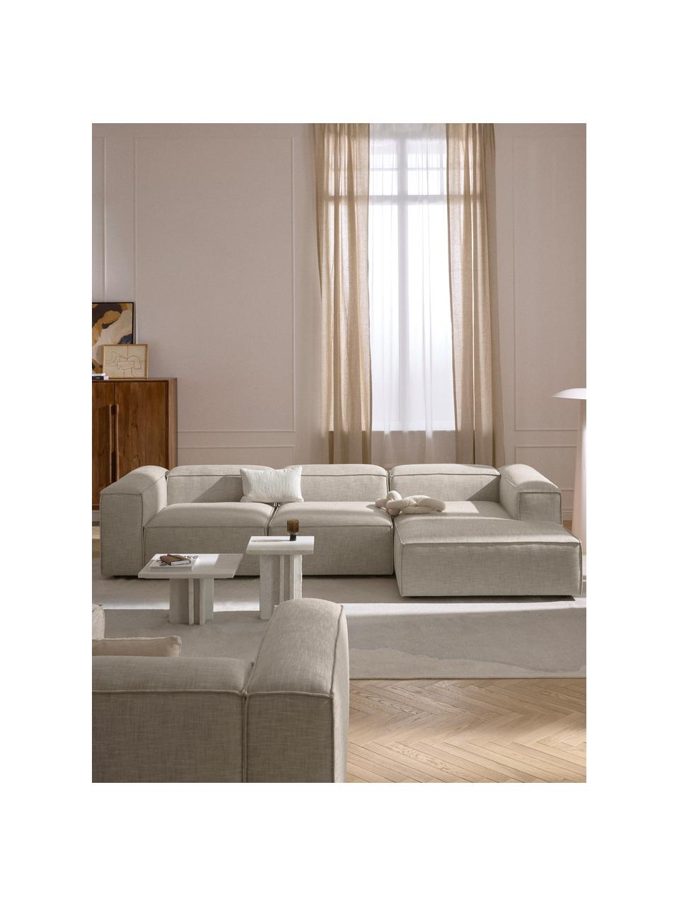 Modulares Ecksofa Lennon aus Leinen-Mix, Bezug: 50 % Viskose, 25 % Leinen, Gestell: Fichtenholz, Sperrholz, m, Leinen-Mix Grau, B 327 x T 180 cm, Eckteil links