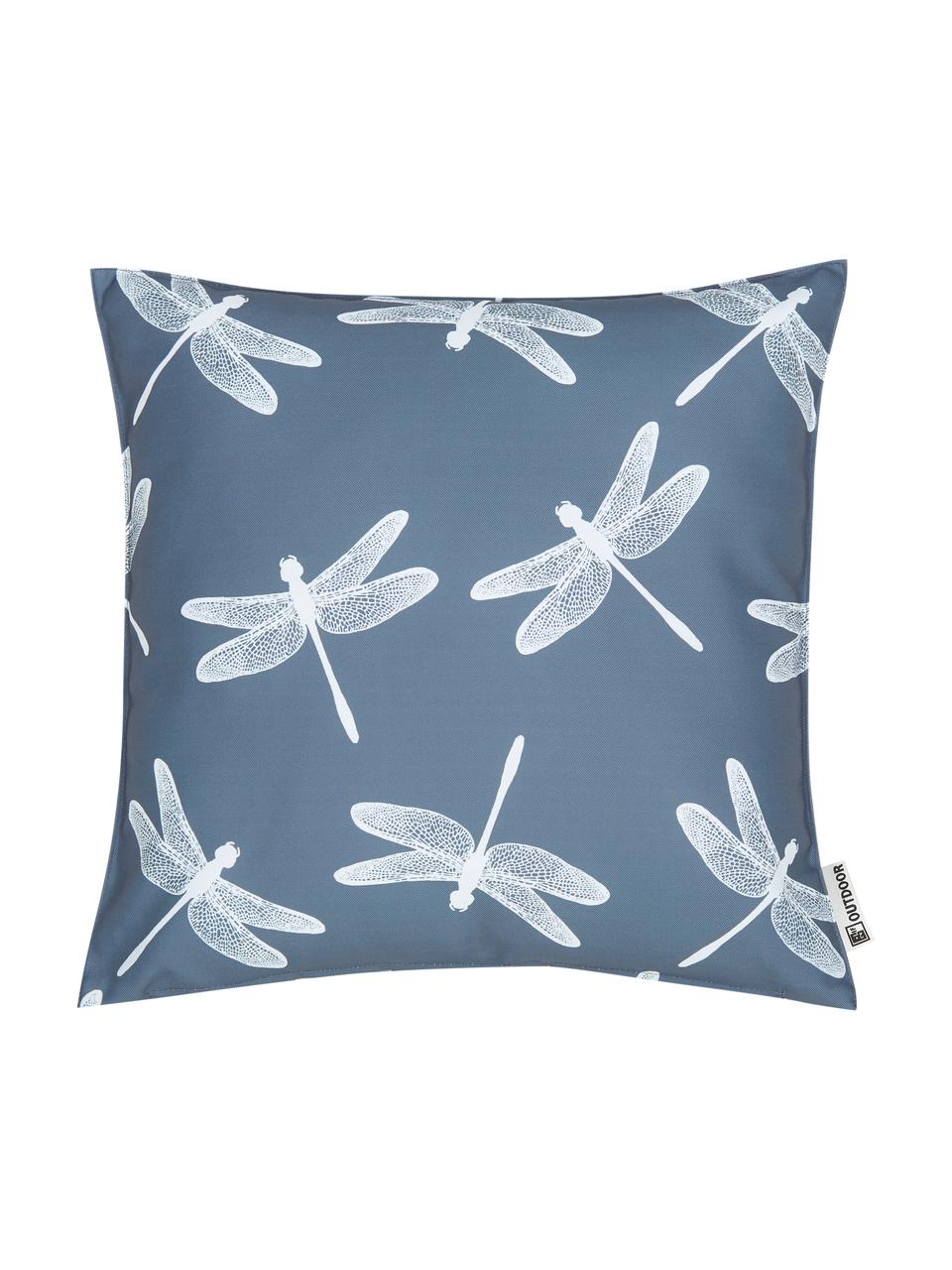 Coussin d'extérieur gris foncé Dragonfly, 100 % polyester, Gris foncé, blanc, larg. 47 x long. 47 cm