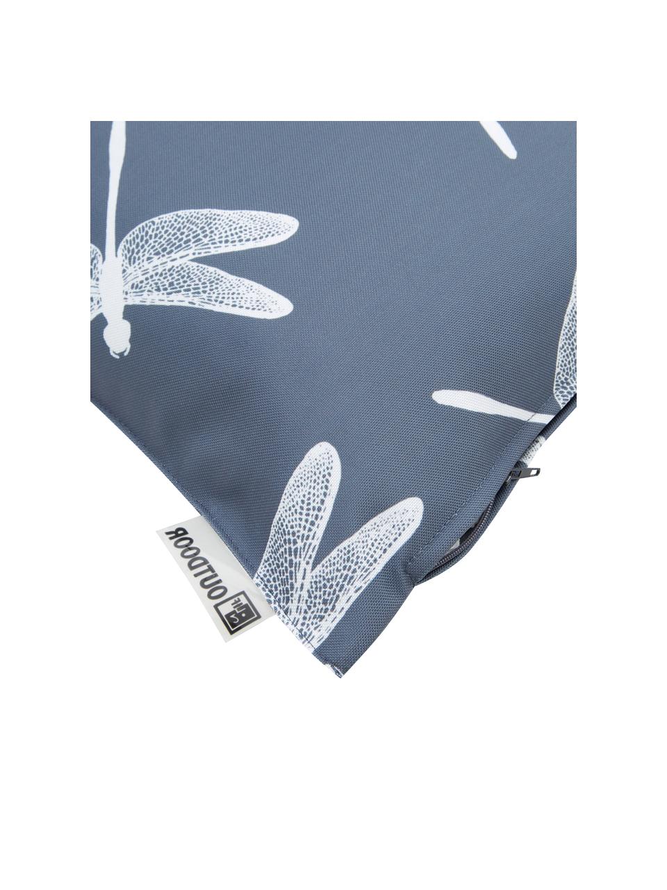 Outdoor kussen Dragonfly met libellen motief, 100% polyester, Donkergrijs, wit, 47 x 47 cm