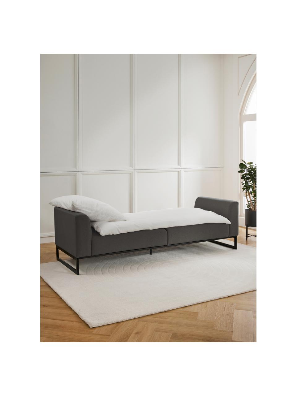 Sofa rozkładana Josephine (3-osobowa), Tapicerka: 100% poliester Dzięki tka, Stelaż: lite drewno sosnowe, skle, Nogi: metal, Antracytowa tkanina, S 238 x G 85 cm