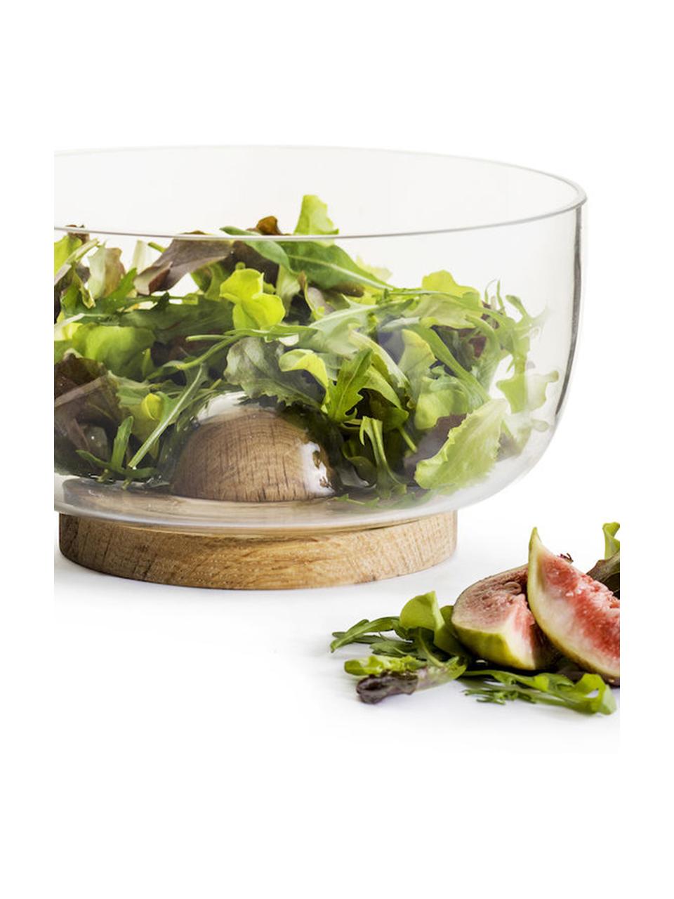 Salatschüssel Eden aus Glas und Eichenholz, Schale: Glas, Untersetzer: Eichenholz, Transparent, Eichenholz, Ø 18 x H 10 cm