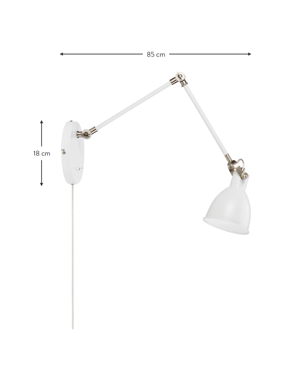 Verstelbare wandlamp House met stekker, Lampenkap: gecoat metaal, Wit, D 84 x H 18 cm