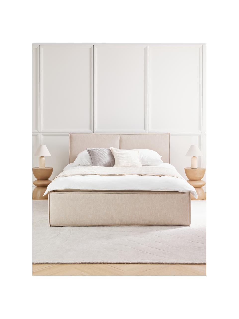 Gestoffeerd bed Dream met opbergruimte, Bekleding: polyester (gestructureerd, Frame: massief grenenhout en pla, Geweven stof beige, B 200 x L 200 cm