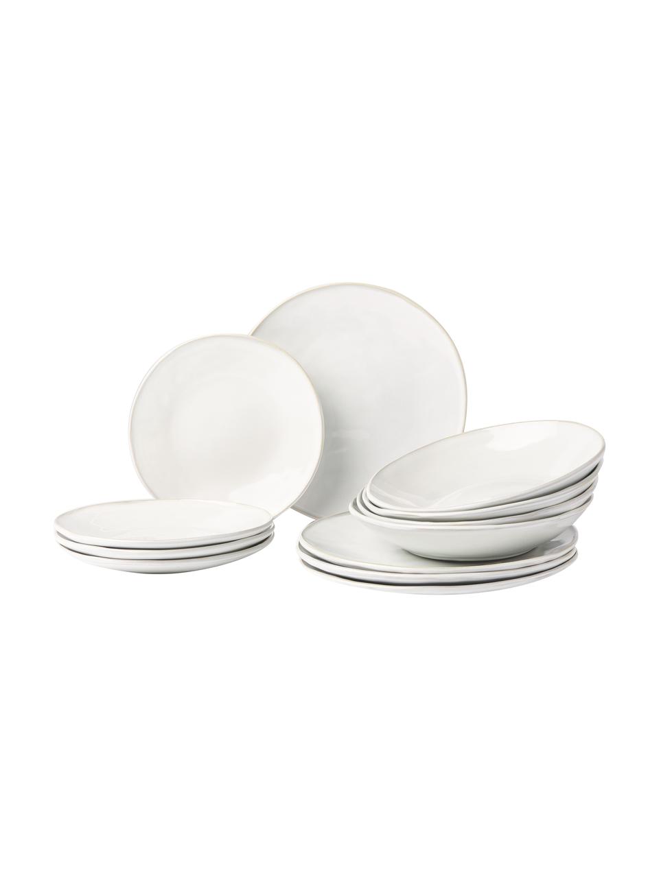 Vajilla White Organic, 4 comensales (12 pzas.), Gres, Blanco, Set de diferentes tamaños