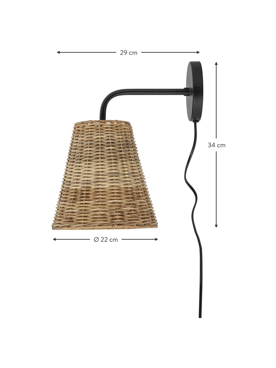Nástenná lampa z ratanu Thed, Hnedá, H 29 x V 34 cm