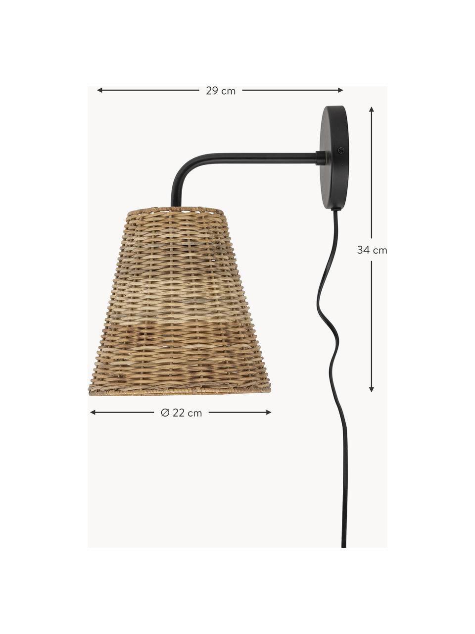 Wandlamp Thed van rotan, Lampenkap: rotan, Bruin, D 29 x H 34 cm