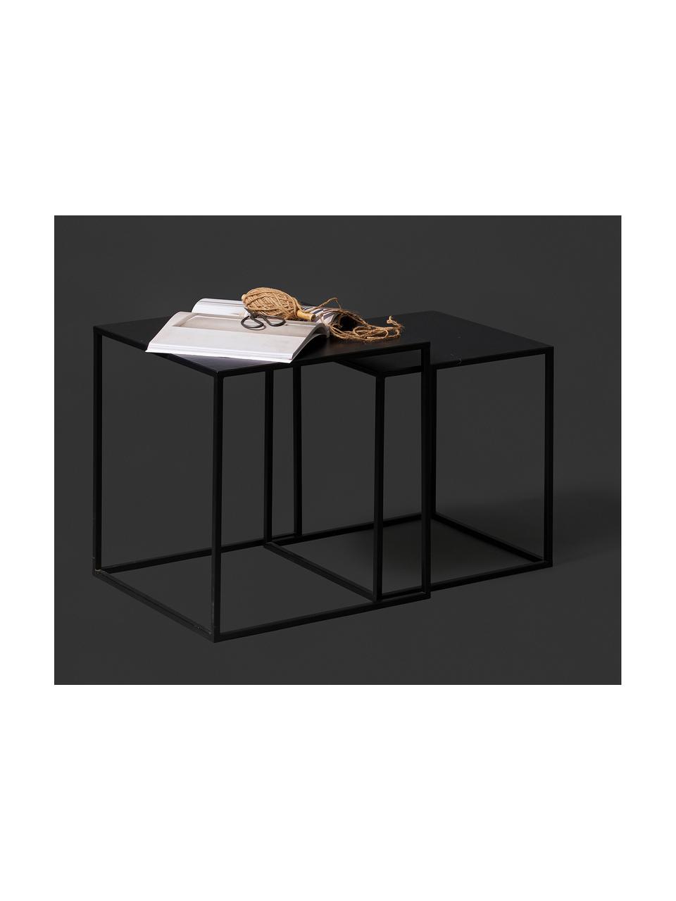 Table d'appoint gigogne métal noir Ziva, 2 élém., Noir, mat