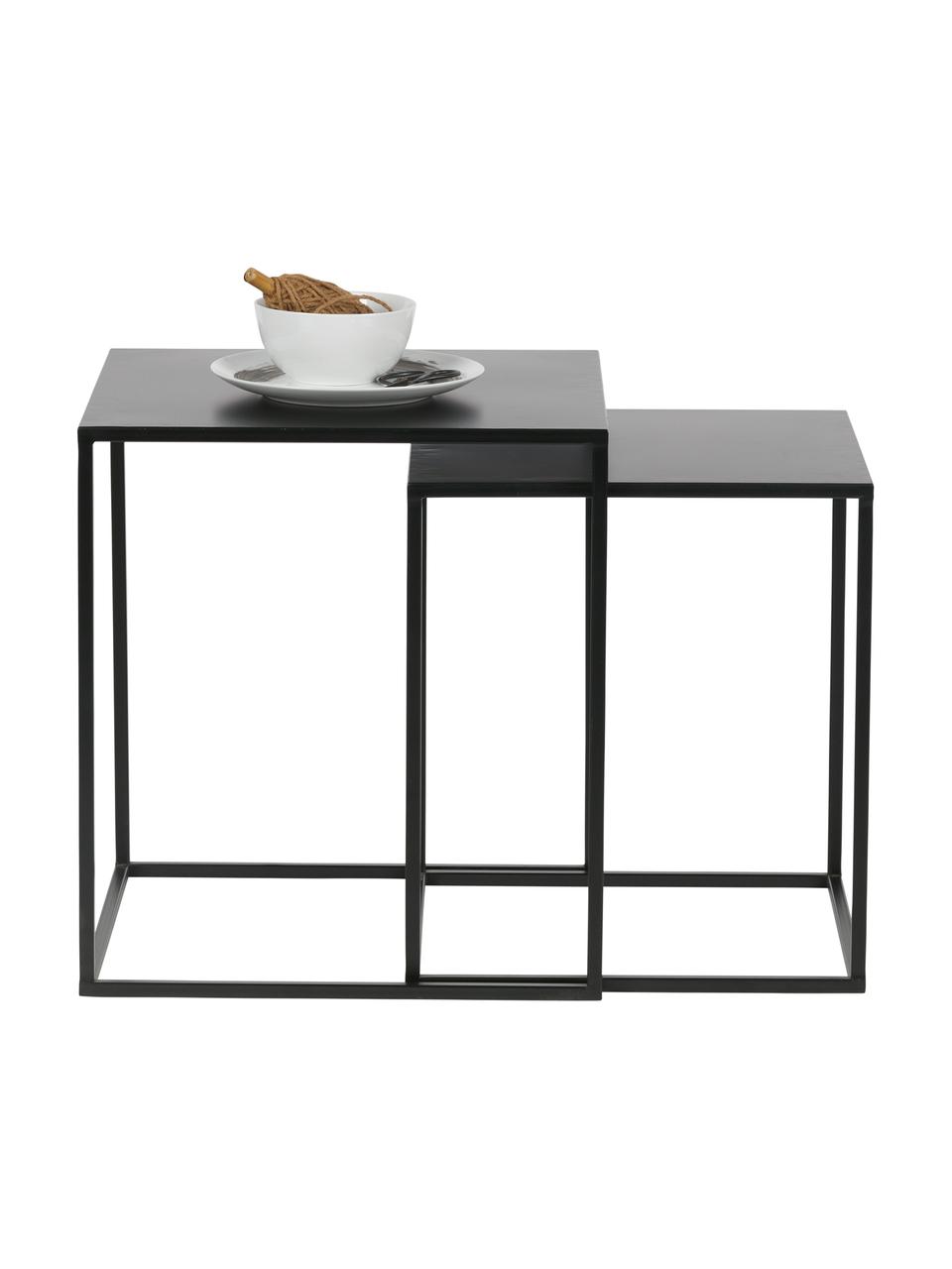 Table d'appoint gigogne métal noir Ziva, 2 élém., Noir, mat