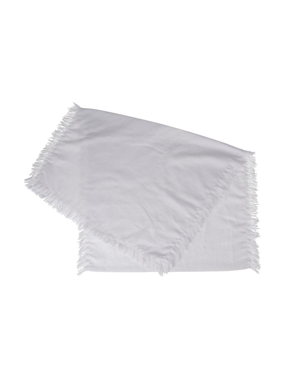 Bieżnik z bawełny z frędzlami Nalia, 100% bawełna, Biały, S 50 x D 160 cm