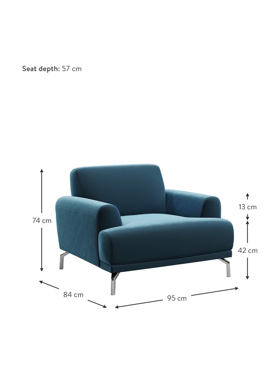 Poltrona Puzo, Rivestimento: 100% poliestere Con 100.0, Sottostruttura: compensato, legno di fagg, Piedini: metallo, Blu, Larg. 95 x Prof. 84 cm