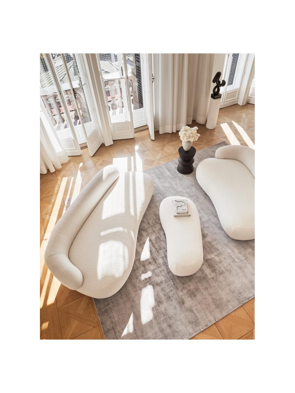 Sofá riñón de borreguillo Alba (3 plazas), Tapizado: Bouclé (100% poliéster) A, Estructura: madera de abeto maciza, m, Patas: plástico, Borreguillo blanco crema, An 235 x F 114 cm, respaldo izquierdo