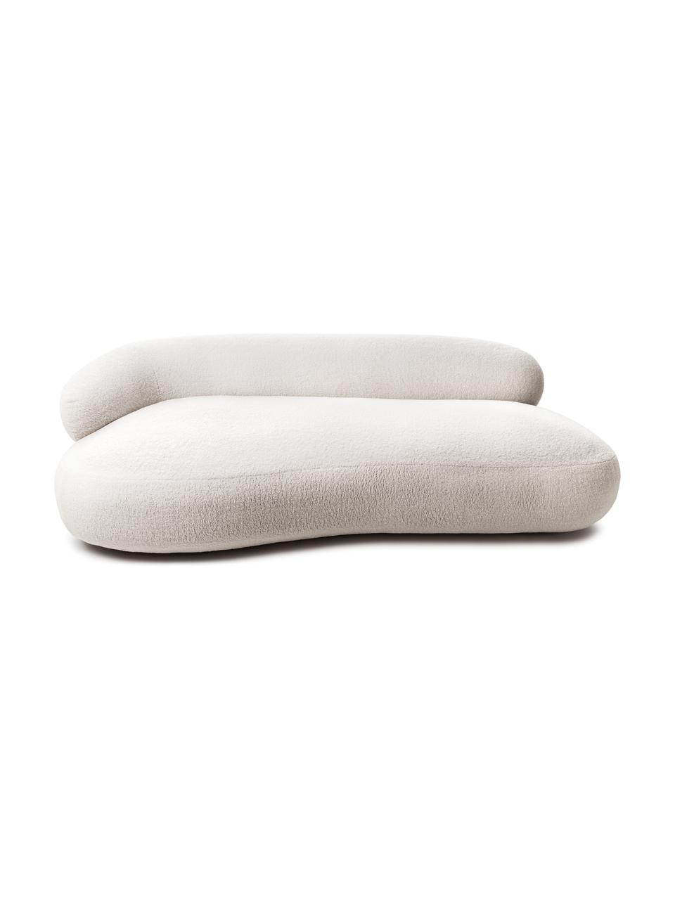 Sofá riñón de borreguillo Alba (3 plazas), Tapizado: Bouclé (100% poliéster) A, Estructura: madera de abeto maciza, m, Patas: plástico, Borreguillo blanco crema, An 235 x F 114 cm, respaldo izquierdo