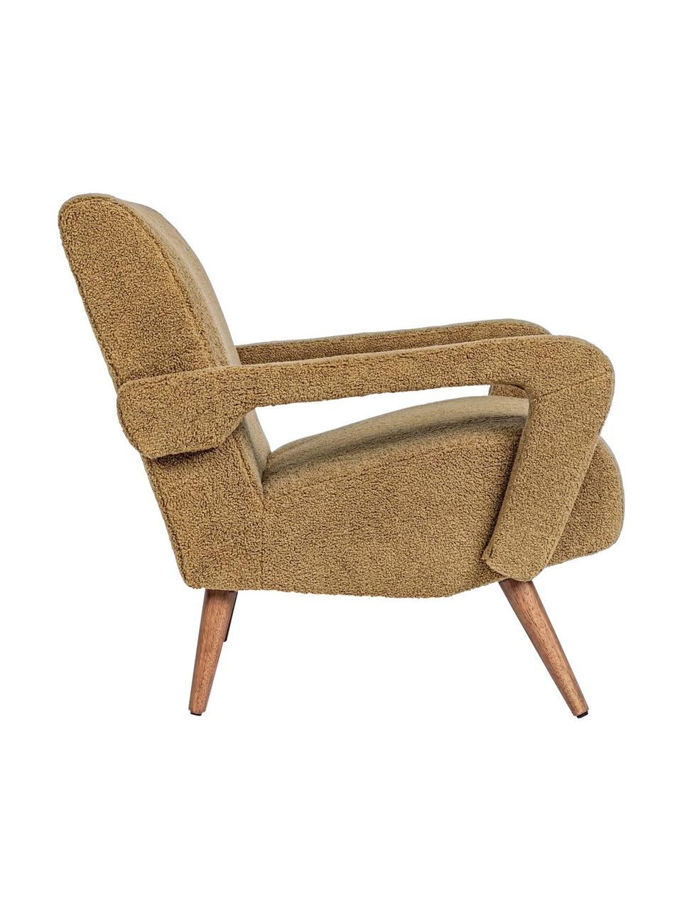 Poltroncina in tessuto Teddy marrone Berna, Rivestimento: 100% poliestere (pellicci, Struttura: legno di pino, compensato, Piedini: legno di albero della gom, Teddy marrone, Larg. 65 x Prof. 79 cm