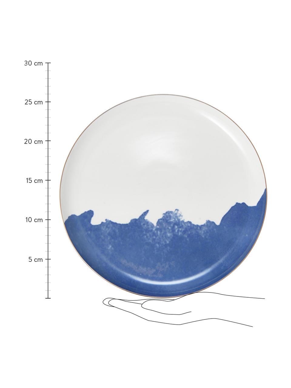 Assiette plate porcelaine avec motif abstrait et rebord doré Rosie, 2 pièces, Porcelaine, Blanc, bleu, Ø 26 x haut. 2 cm