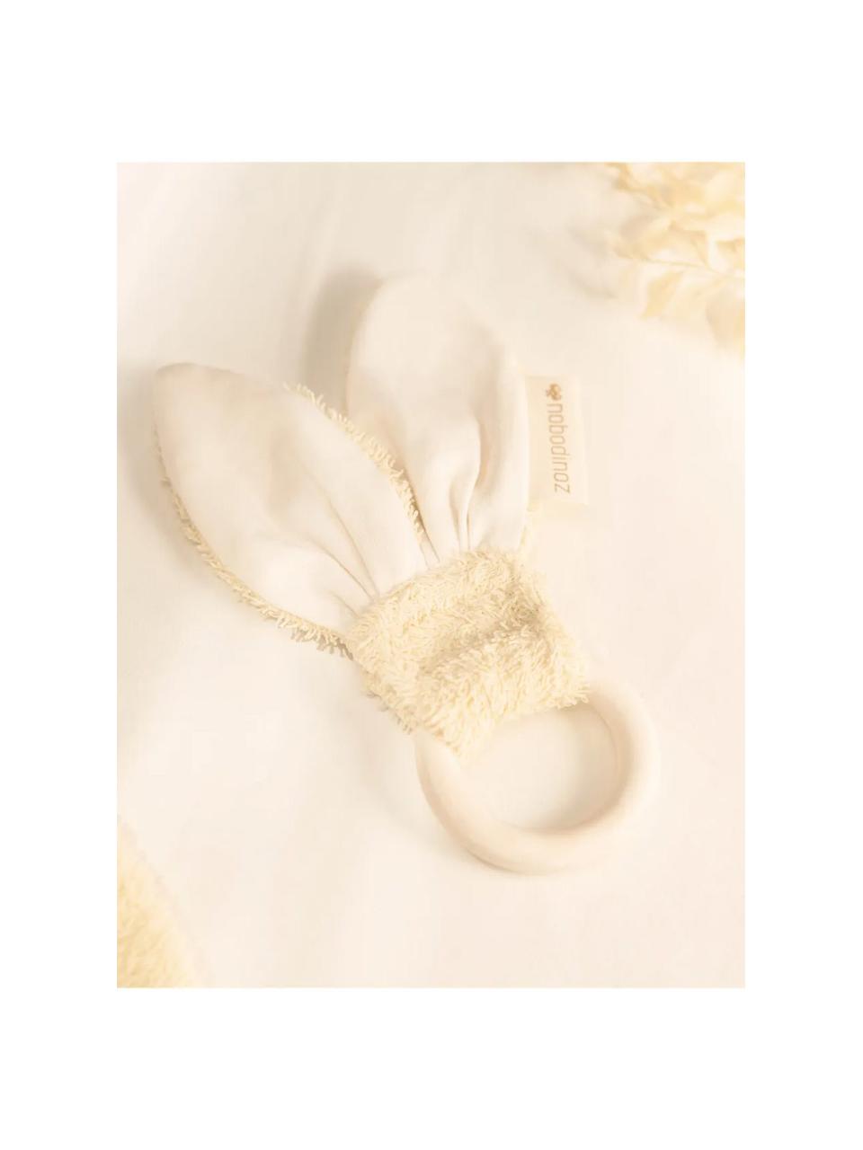 Oggetto da mordere Bunny, Rivestimento: 94% cotone organico certi, Bianco crema, beige, legno d'acero, Ø 7 x Alt. 22 cm