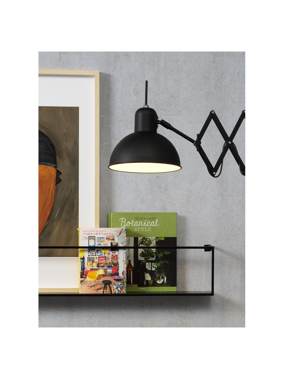 Grote uitschuifbare wandlamp Aberdeen met stekker, Lampenkap: gelakt metaal, Frame: gelakt metaal, Zwart, D 60 x H 27 cm