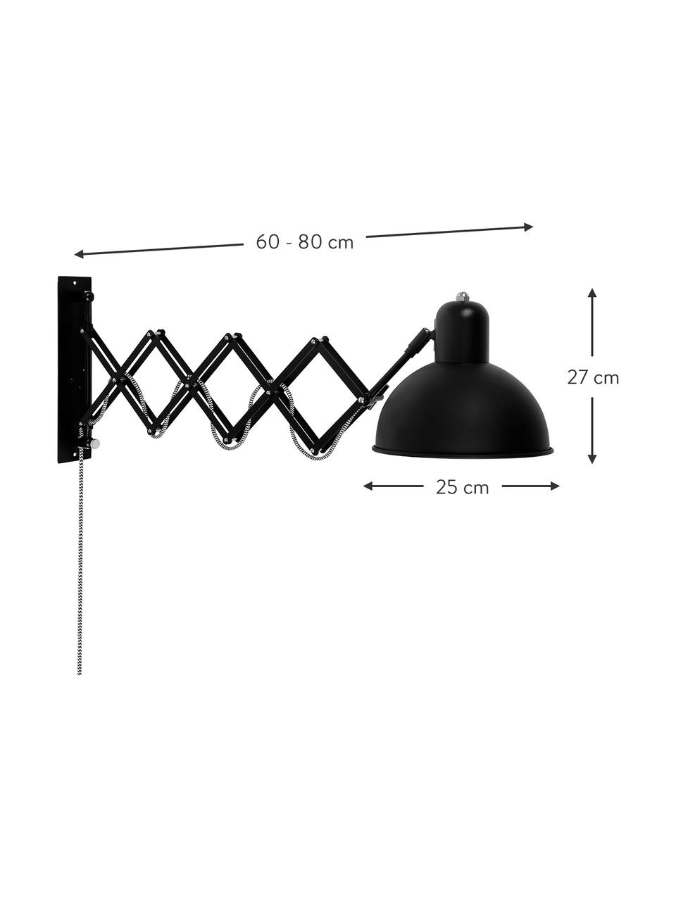 Grosse Ausziehbare Wandleuchte Aberdeen mit Stecker, Lampenschirm: Metall, lackiert, Gestell: Metall, lackiert, Schwarz, T 60 x H 27 cm