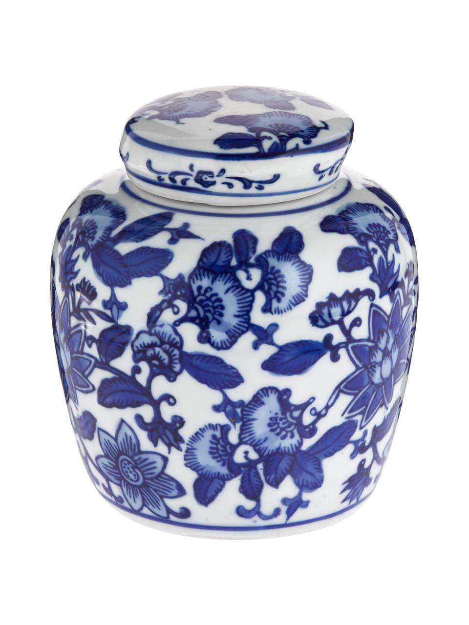 Kleine Deckelvase Annabelle aus Porzellan, Porzellan, Weiß, Blau, Ø 11 x H 13 cm