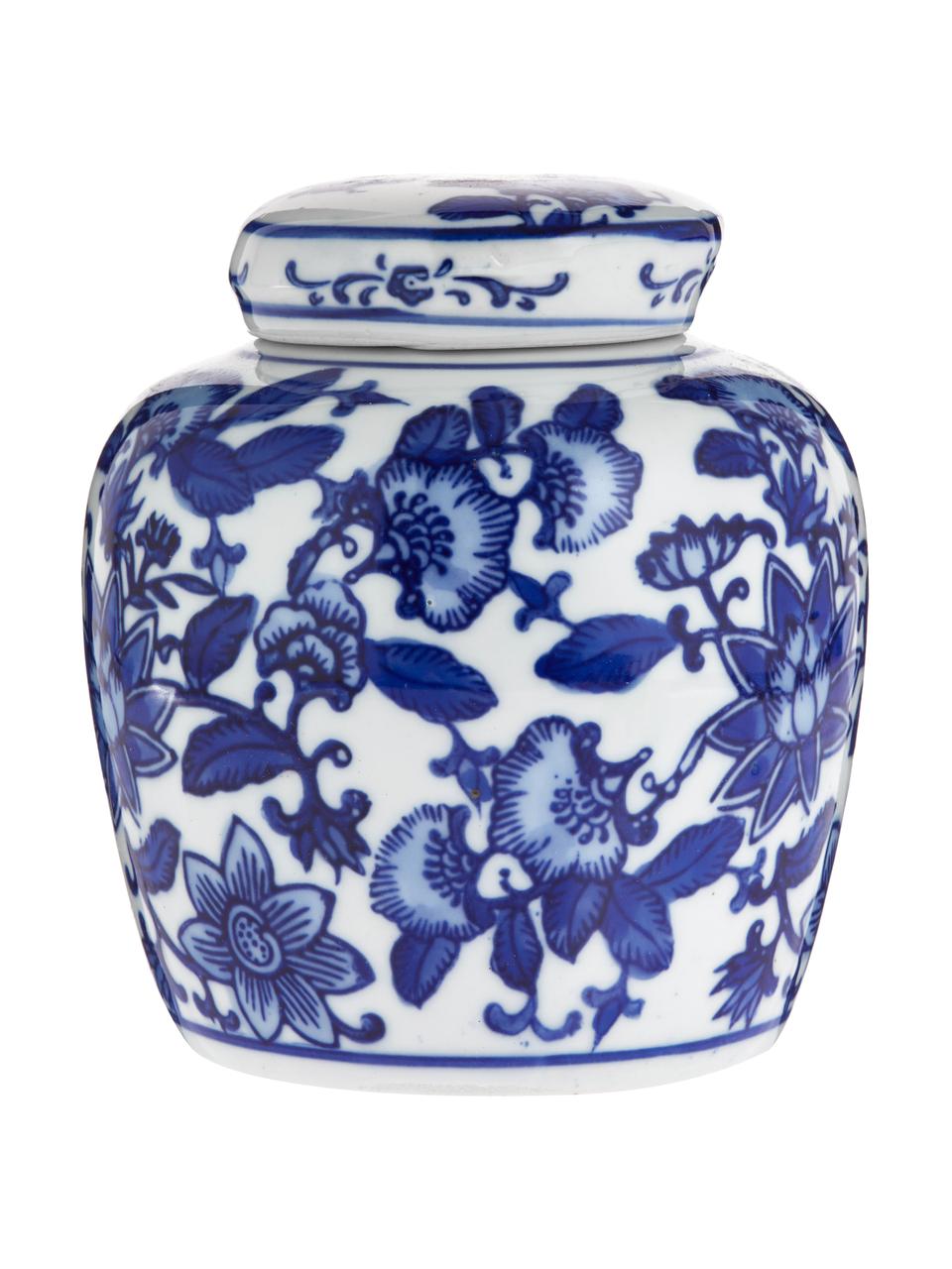 Kleine Deckelvase Annabelle aus Porzellan, Porzellan, Weiß, Blau, Ø 11 x H 13 cm