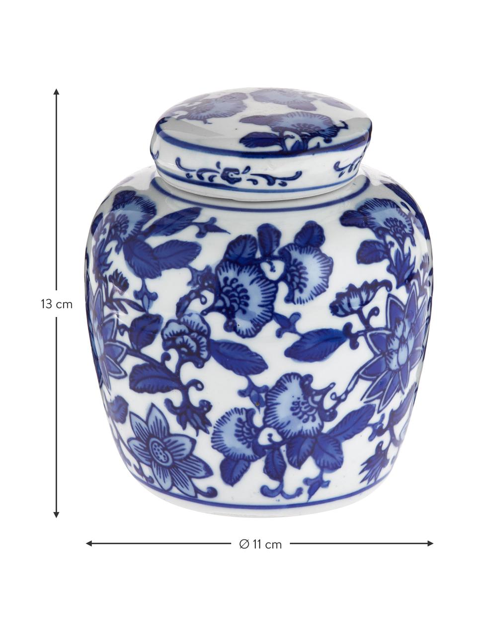 Wazon z porcelany z pokrywką Annabelle, Porcelana, Niebieski, biały, Ø 11 x W 13 cm