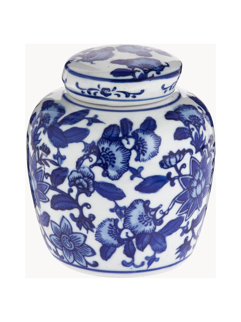 Vaso piccolo decorativo in porcellana con coperchio Annabelle, alt. 13 cm, Porcellana, Blu, bianco, Ø 11 x Alt. 13 cm