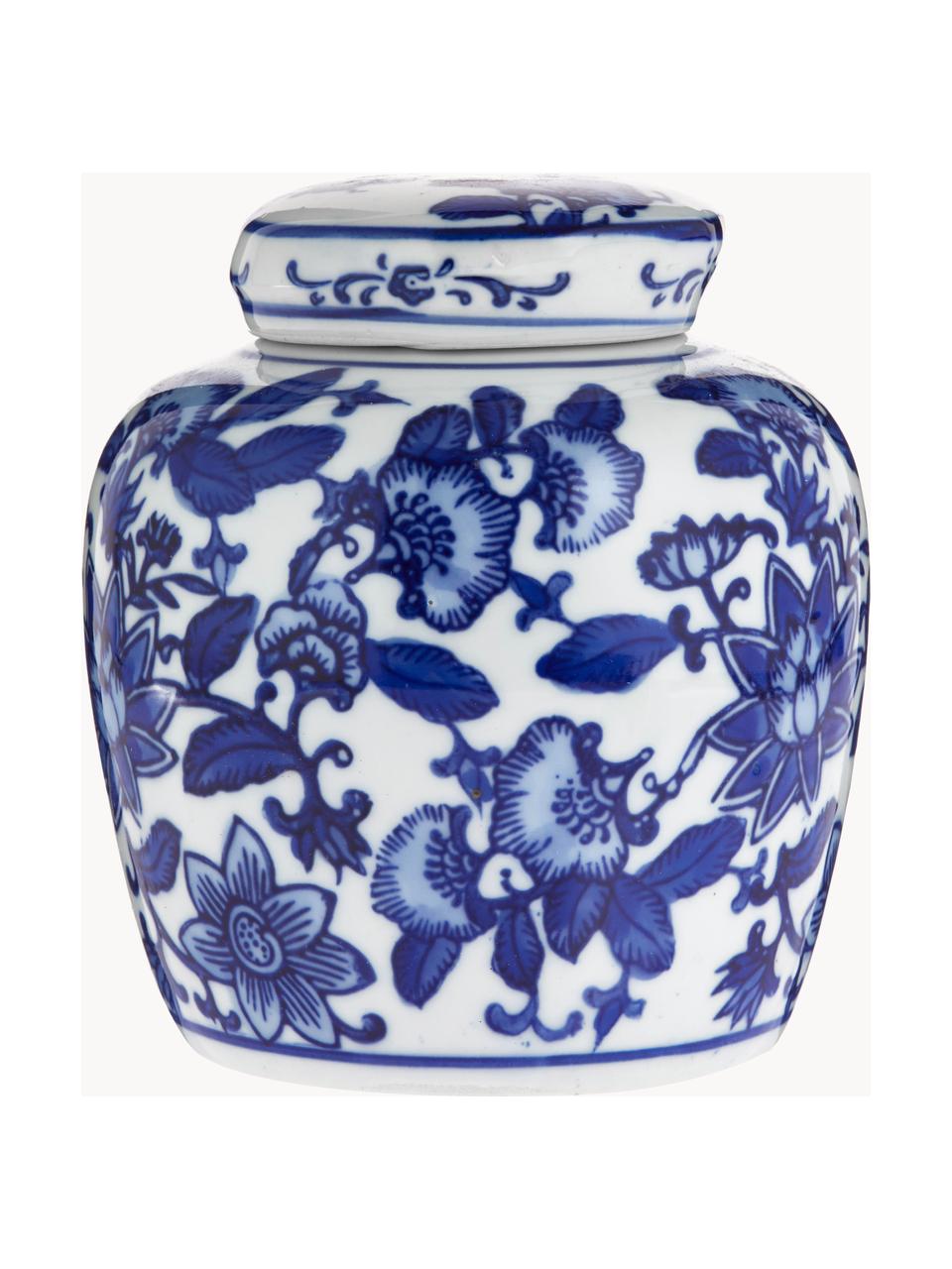 Vaso piccolo decorativo in porcellana con coperchio Annabelle, alt. 13 cm, Porcellana, Blu, bianco, Ø 11 x Alt. 13 cm