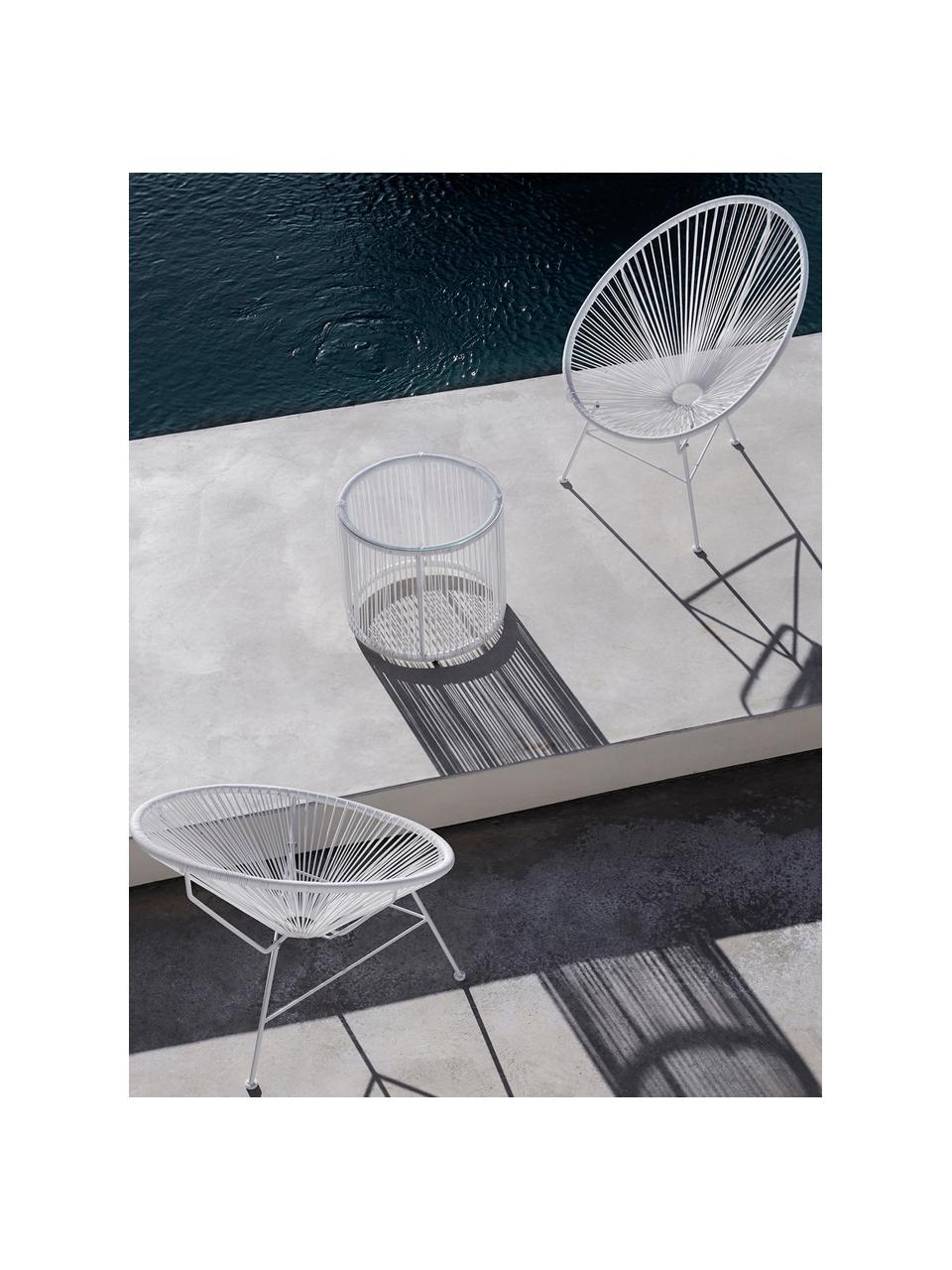 Mesa auxiliar de plástico Bahia, tablero de vidrio, Tablero: vidrio, Estructura: aluminio con pintura en p, Blanco, Ø 50 x Al 45 cm