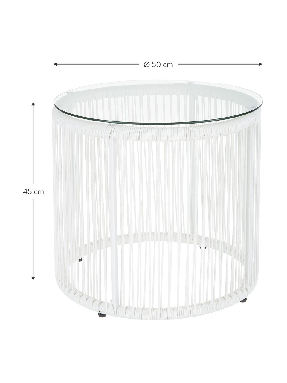 Mesa auxiliar de plástico Bahia, tablero de vidrio, Tablero: vidrio, Estructura: aluminio con pintura en p, Blanco, Ø 50 x Al 45 cm