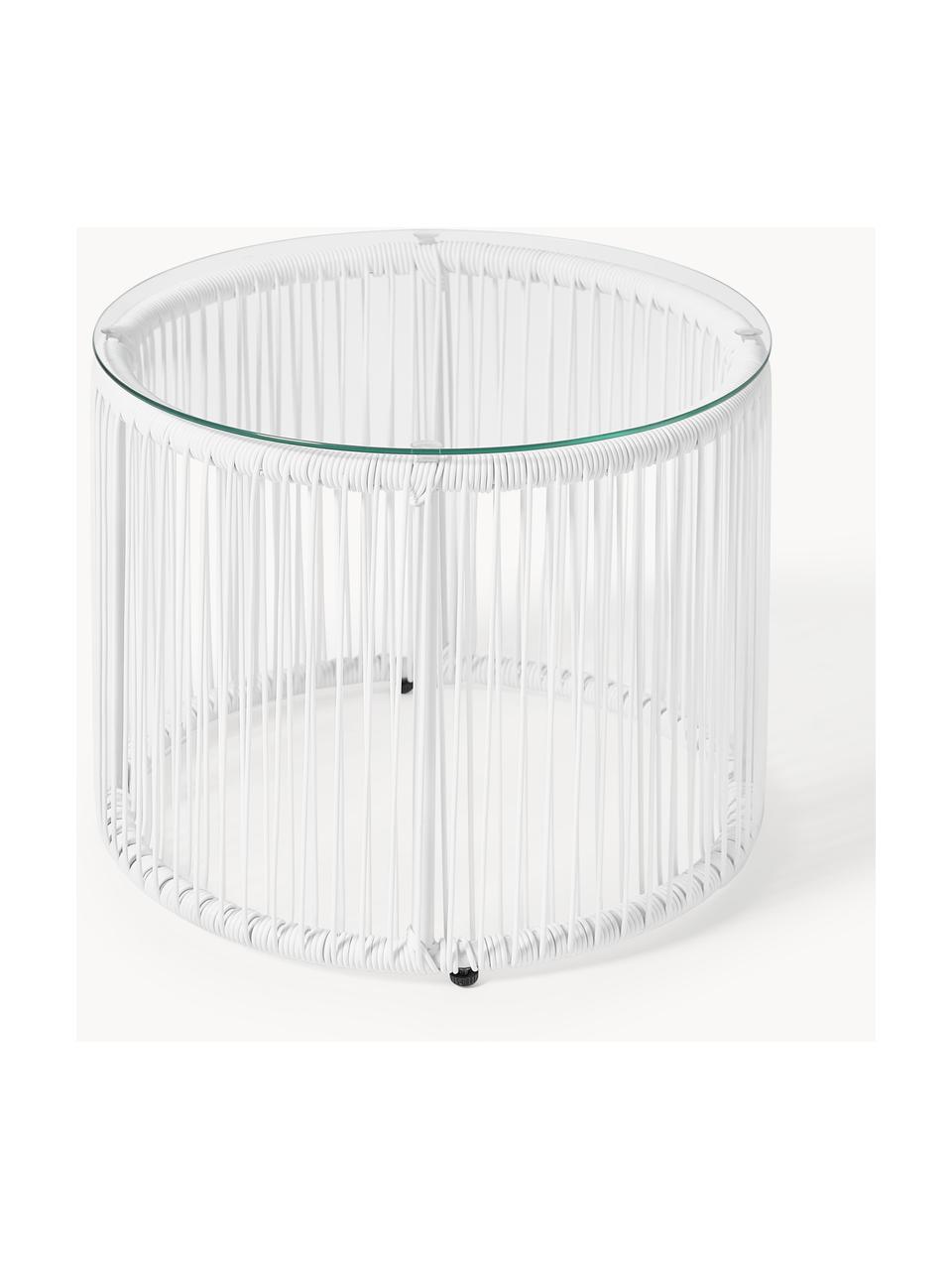 Beistelltisch Bahia aus Kunststoff-Geflecht, Tischplatte: Glas, Gestell: Aluminium, pulverbeschich, Weiss, Ø 50 x H 45 cm