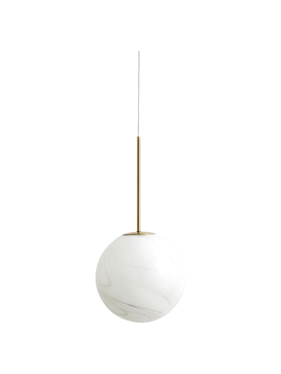 Lampada sferica piccola a sospensione bianca Fauna, Baldacchino: metallo rivestito, Bianco, dorato, Ø 25 x Alt. 55 cm