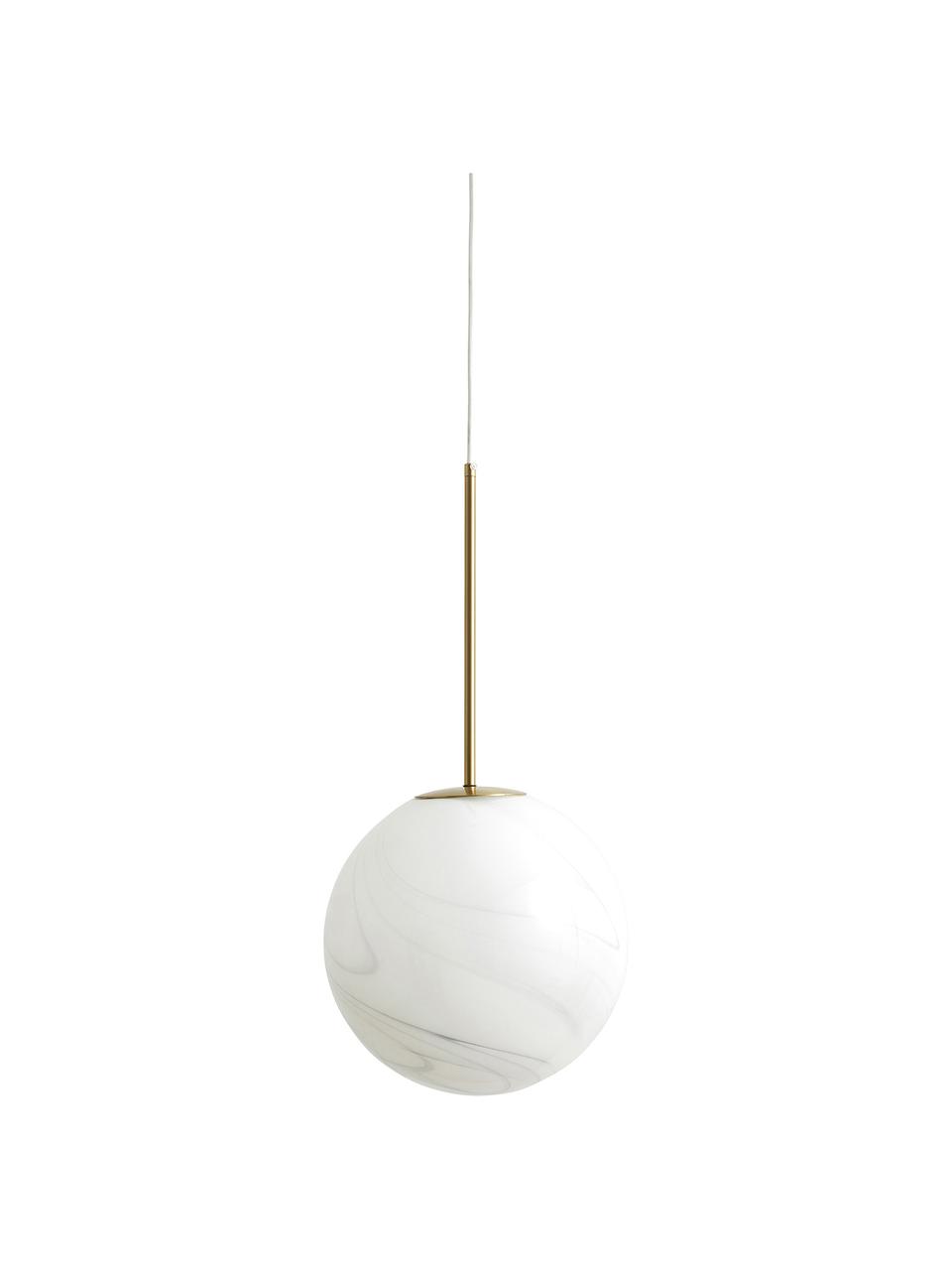 Petite suspension boule Fauna, Blanc, marbré, couleur dorée, Ø 25 x haut. 55 cm