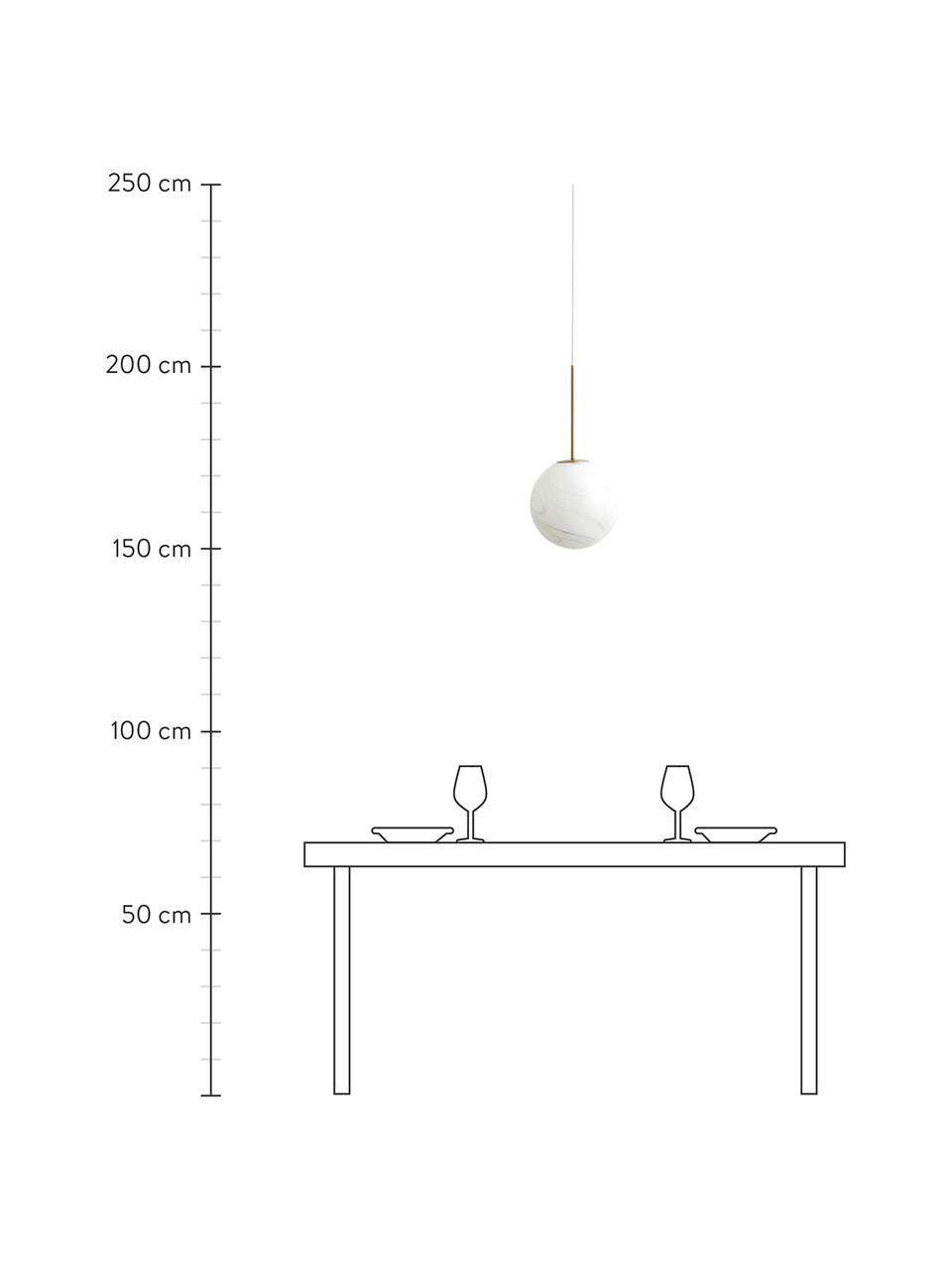 Kleine bolvormige hanglamp Fauna, Baldakijn: gecoat metaal, Fitting: gecoat metaal, Wit, gemarmerd, goudkleurig, Ø 25 x H 55 cm