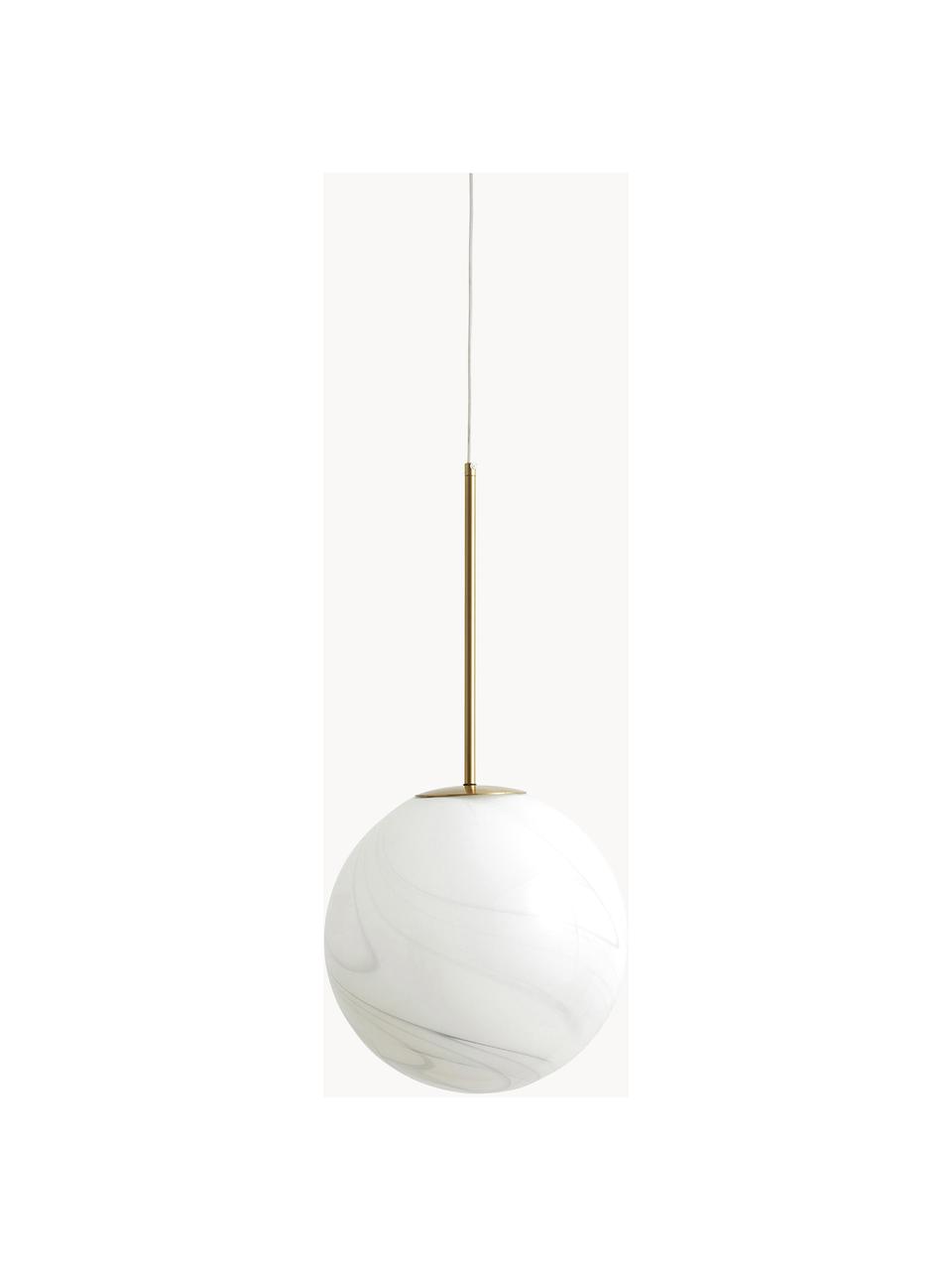 Petite suspension boule Fauna, Blanc, marbré, couleur dorée, Ø 25 x haut. 55 cm