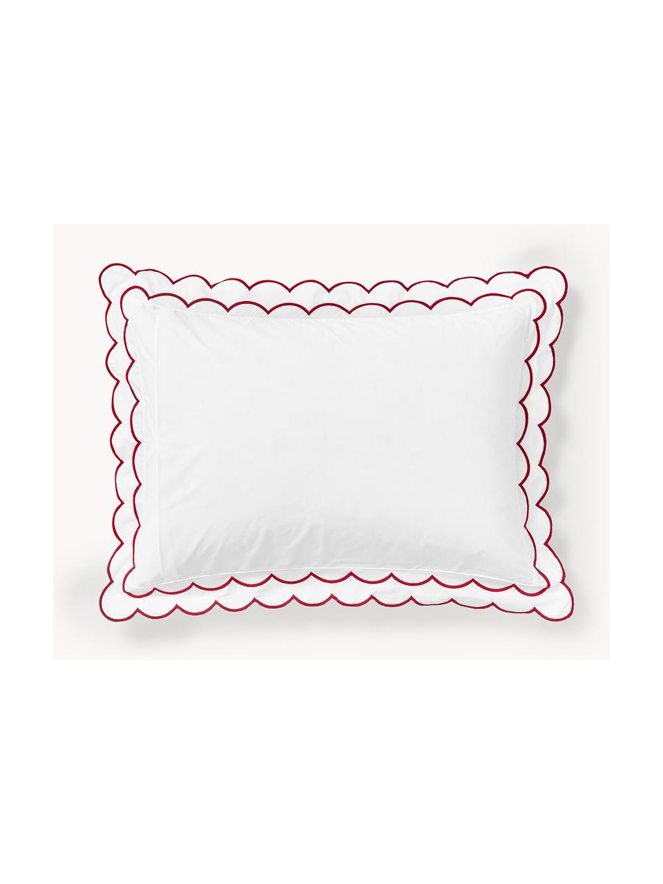 Funda de almohada de percal con dobladillo bordado Atina, Blanco, rojo, An 45 x L 110 cm